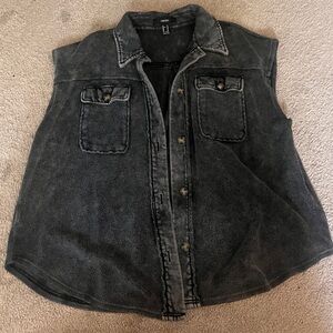 Forever 21 Charcoal Sleeveless Denim Vest